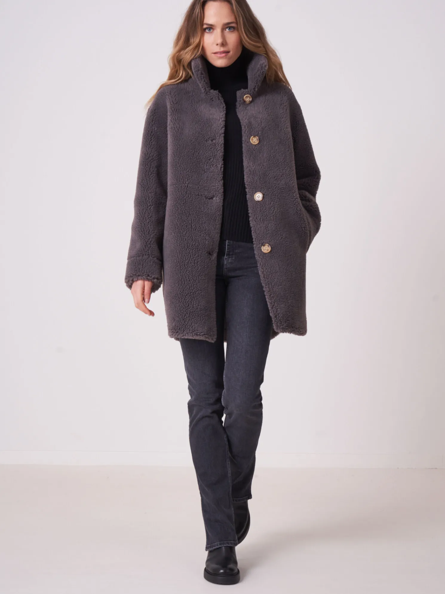 Omkeerbare Wollen Faux Shearling J