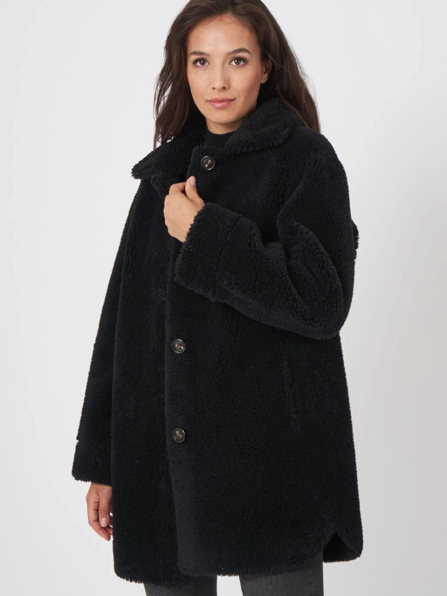 Omkeerbare Wollen Faux Shearling Jas