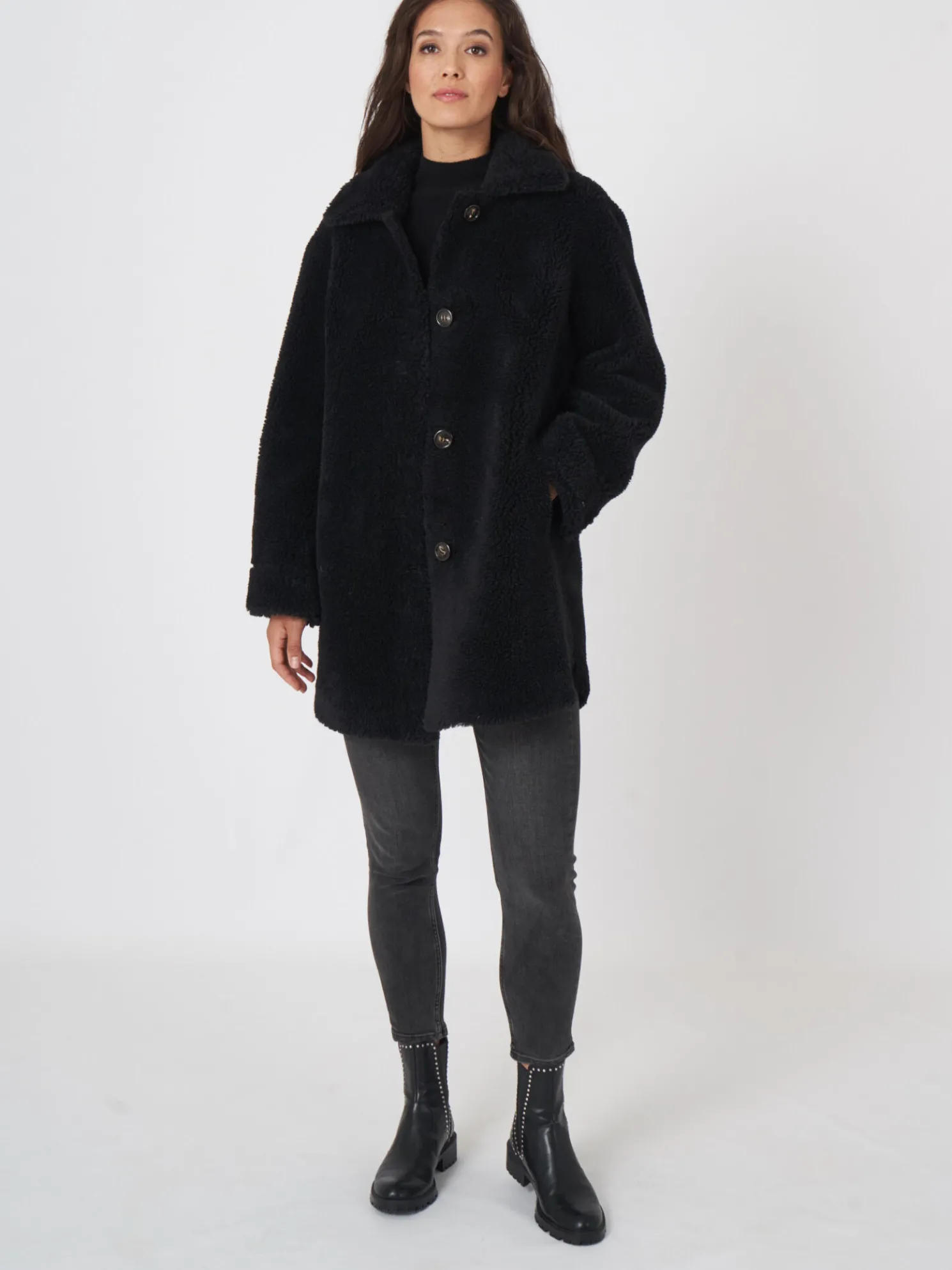 Omkeerbare Wollen Faux Shearling Jas
