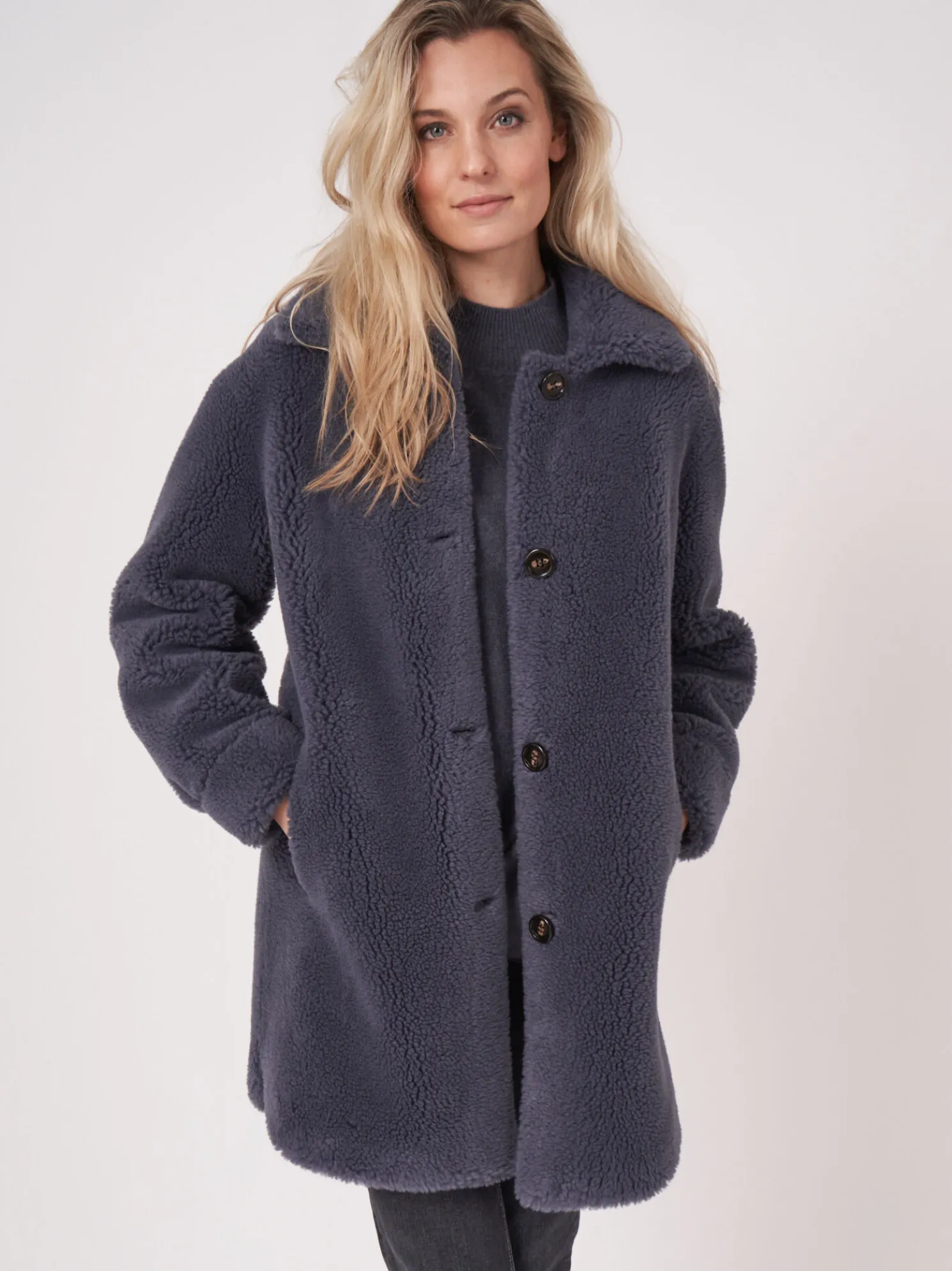 Omkeerbare Wollen Faux Shearling Jas