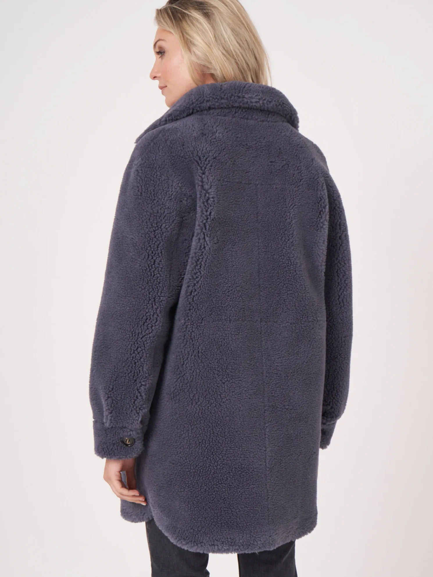 Omkeerbare Wollen Faux Shearling Jas