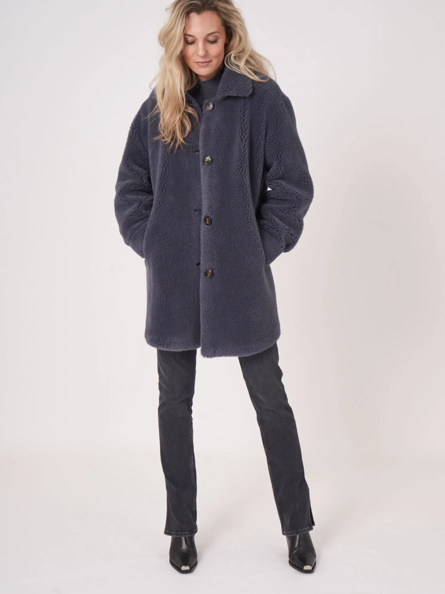 Omkeerbare Wollen Faux Shearling Jas