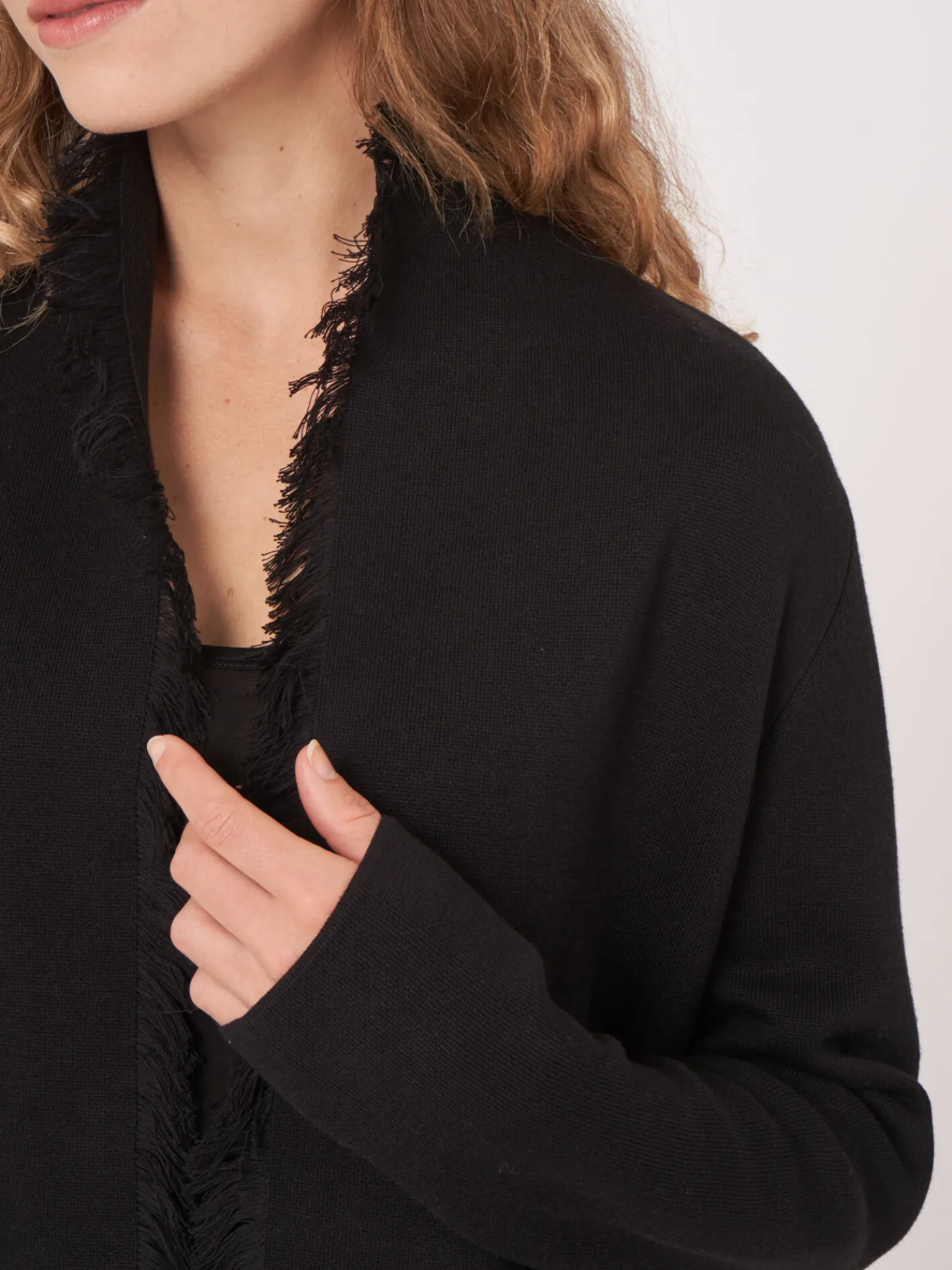 Open Cardigan Met Sjaalkraag Met Franjes