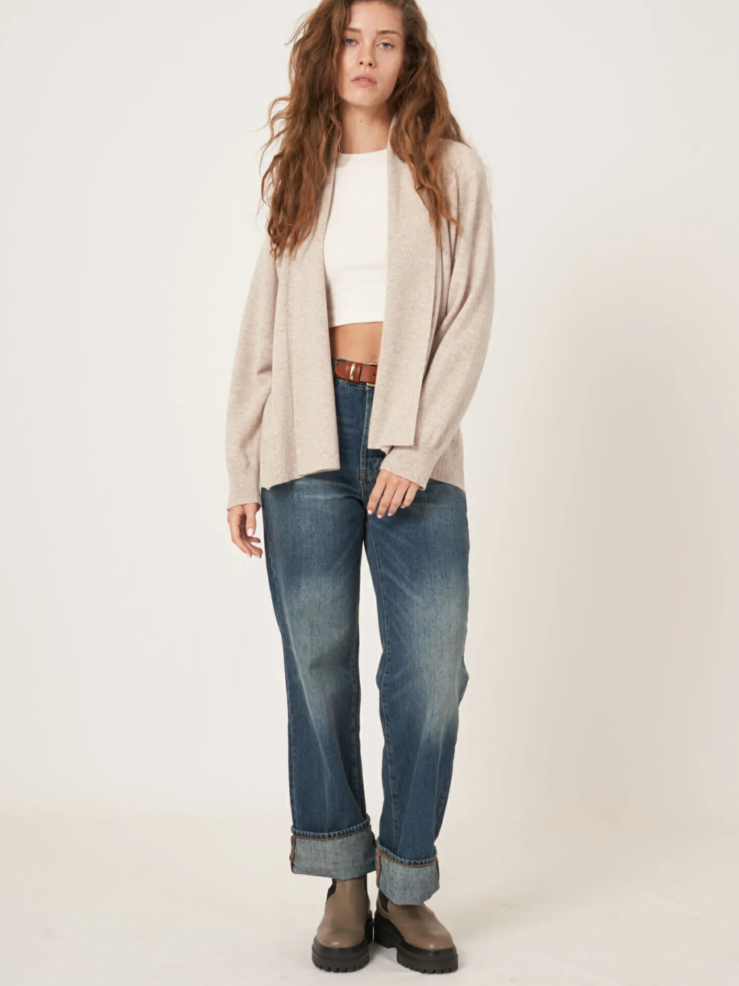 Open Cashmere Open Sjaalkraag Vest Met Zakken