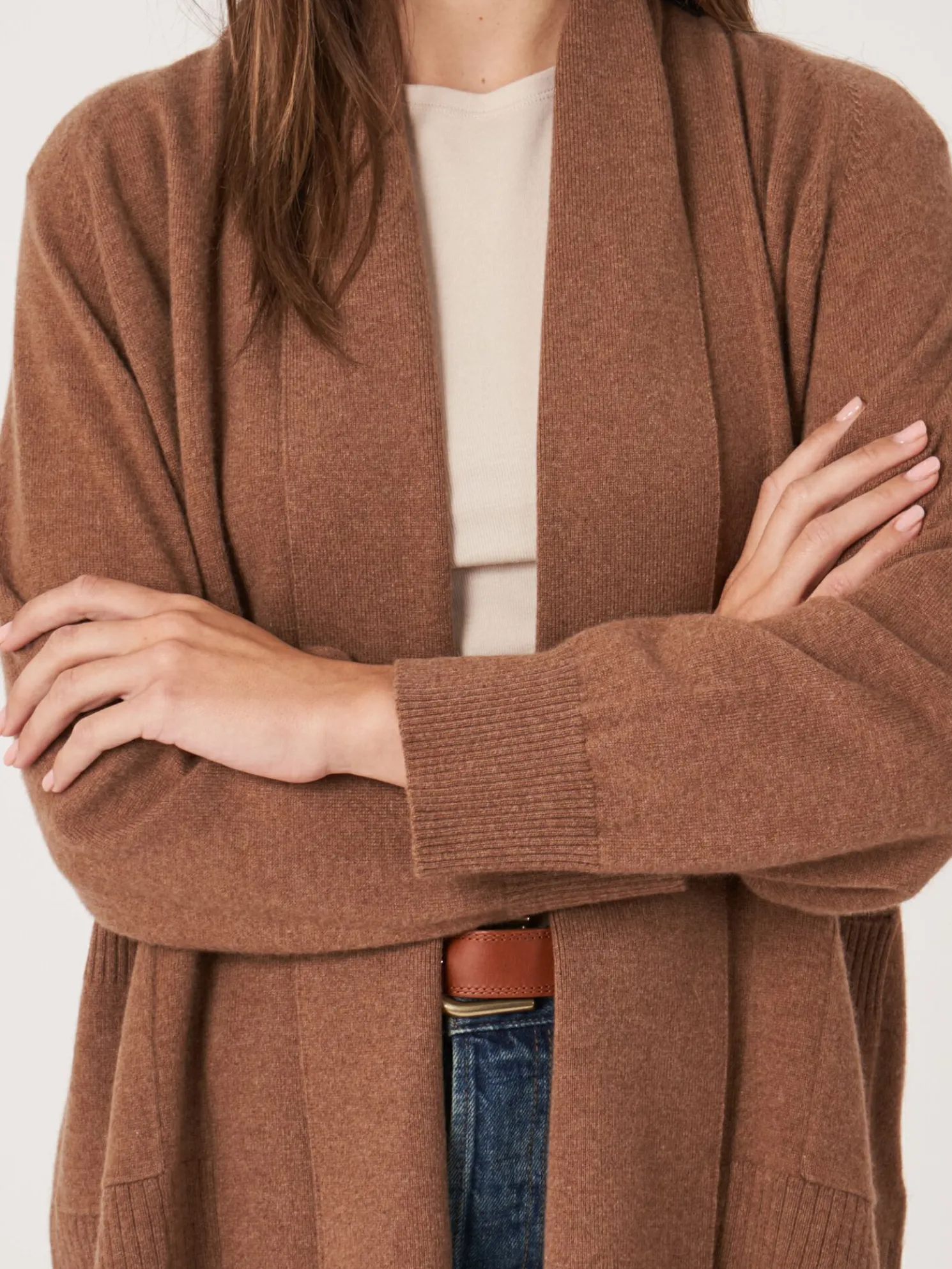 Open Cashmere Open Sjaalkraag Vest Met Zakken