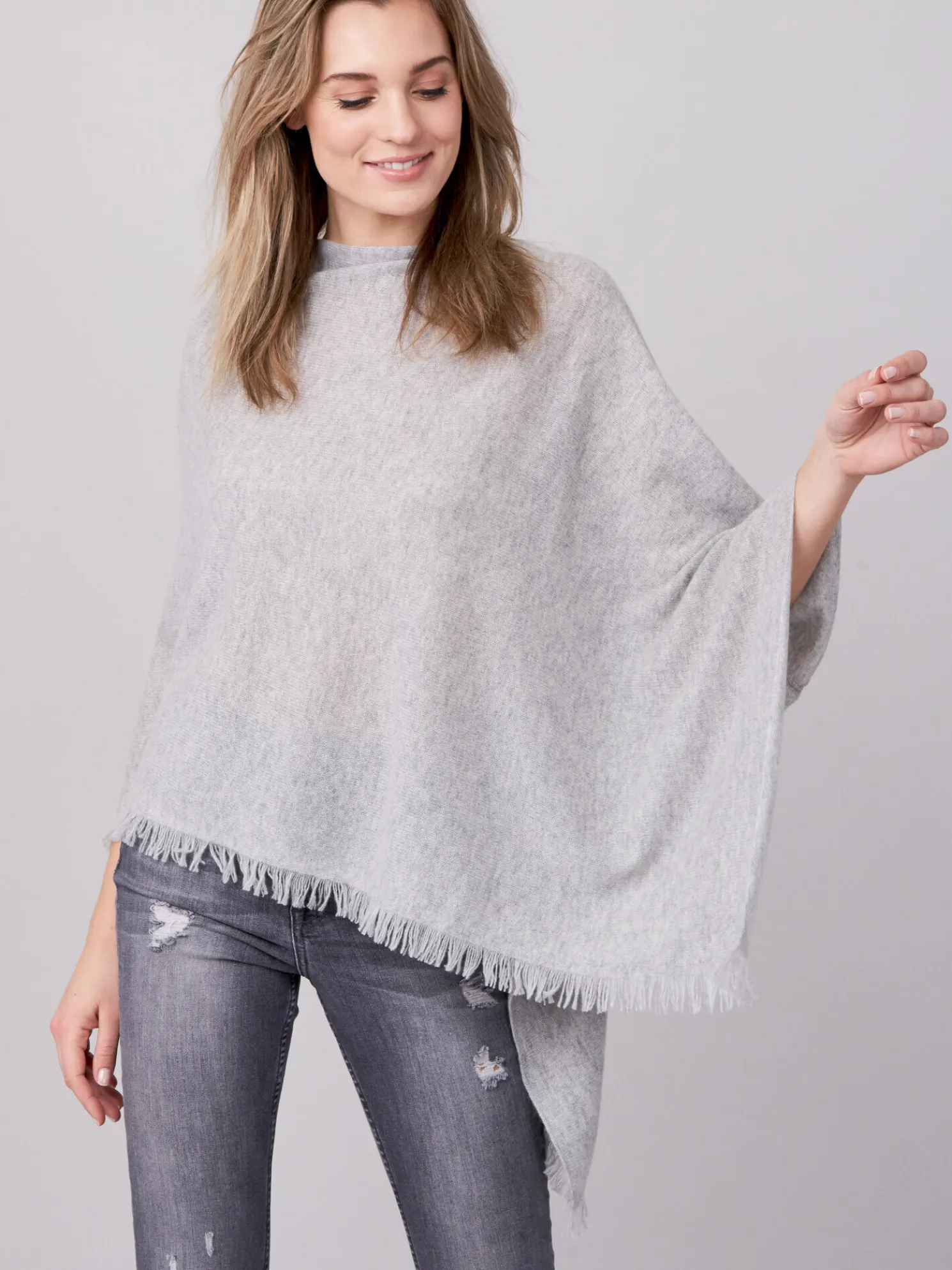 Organisch Cashmere Poncho Met Franjes