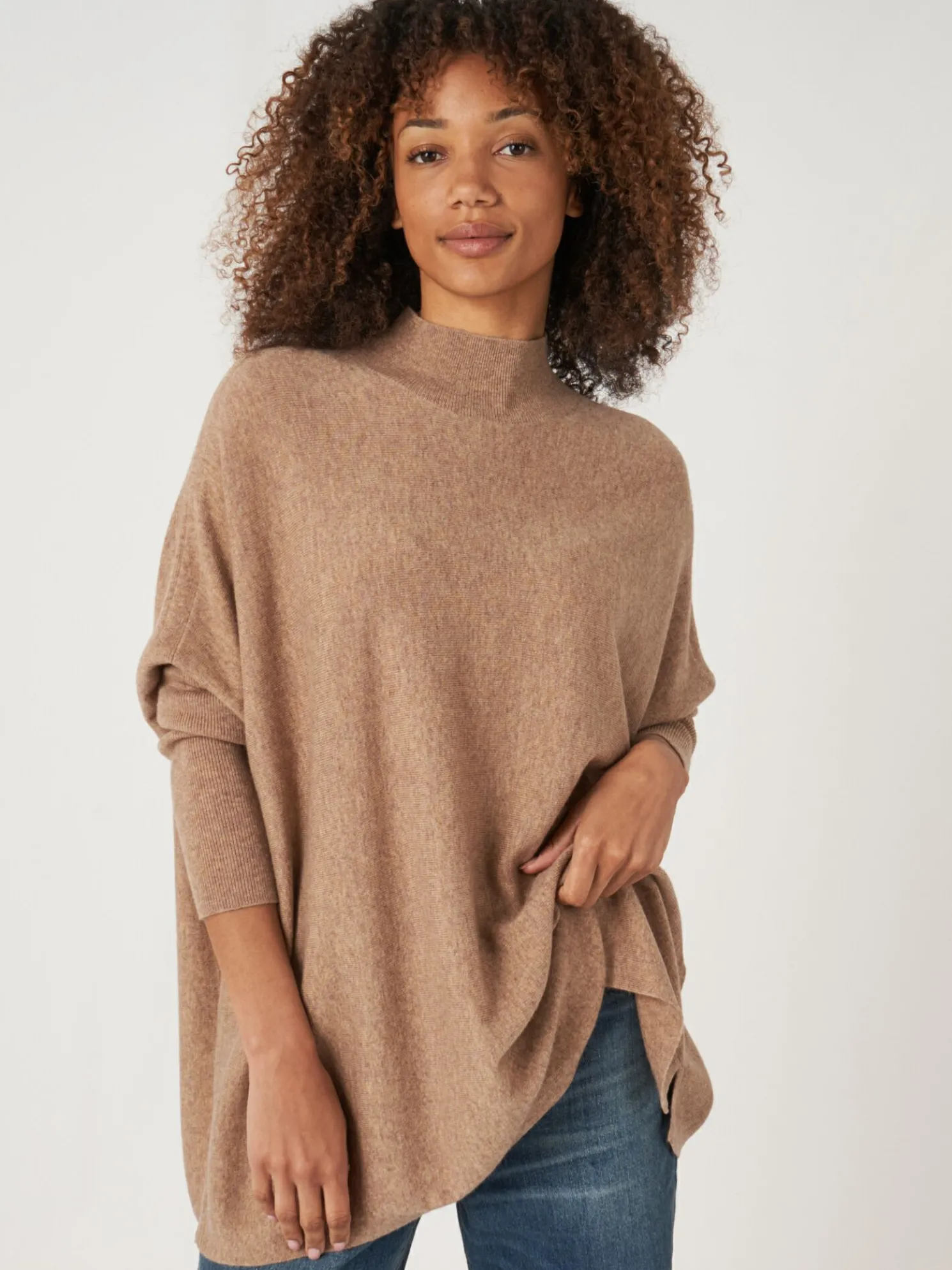 Oversized Fijn Gebreide Poncho Trui Van Cashmere-Mix