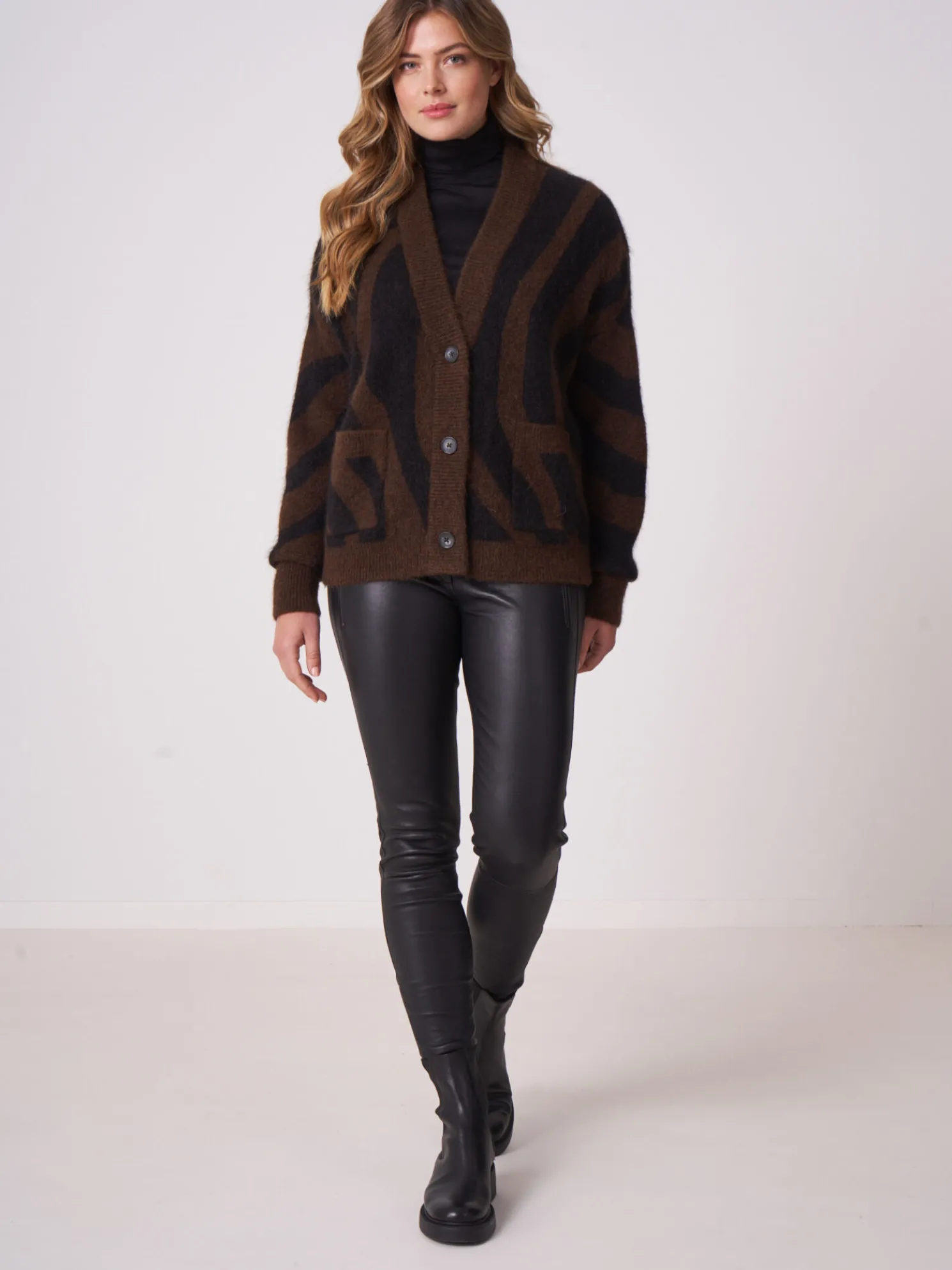 Oversized Gebreide Intarsia V-Hals Trui