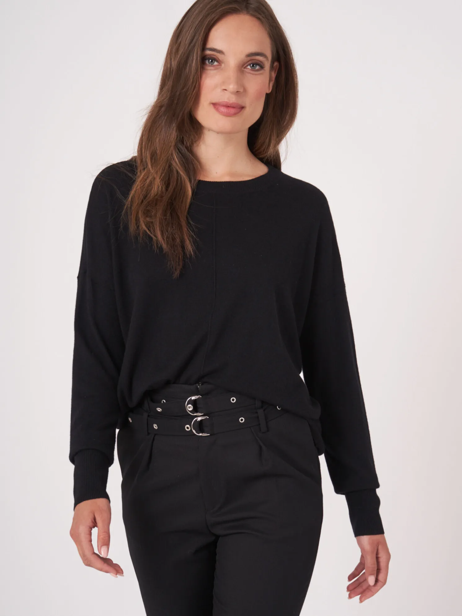 Oversized Trui Met Deelnaad Van Cashmere Melange