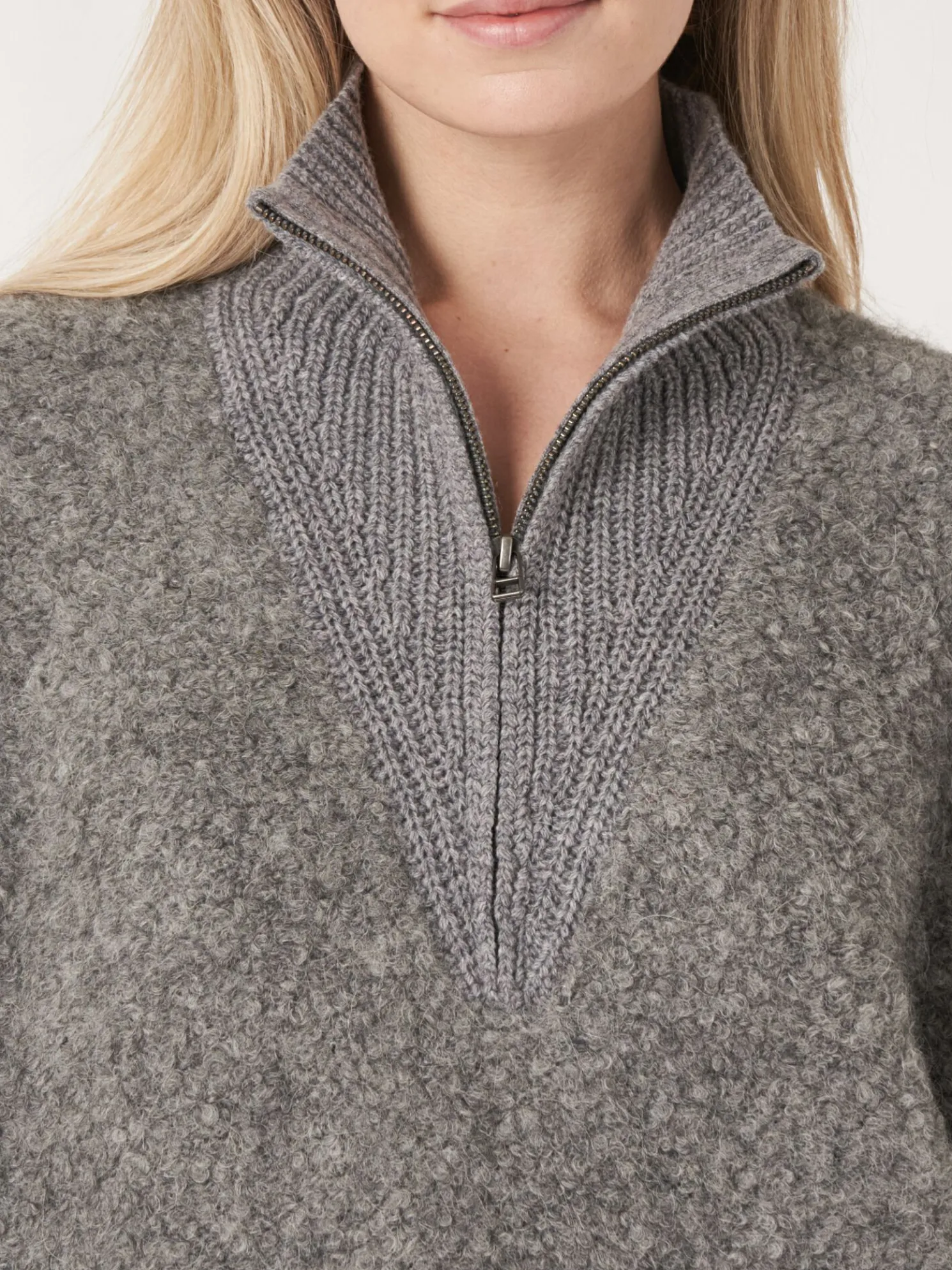 Poncho Trui Met Gebreide Ritskraag Van Italiaanse Garen