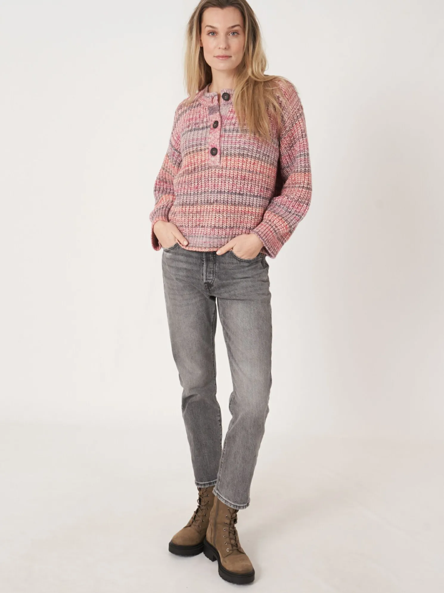 Space Dye Trui Met Halve Knooplijst