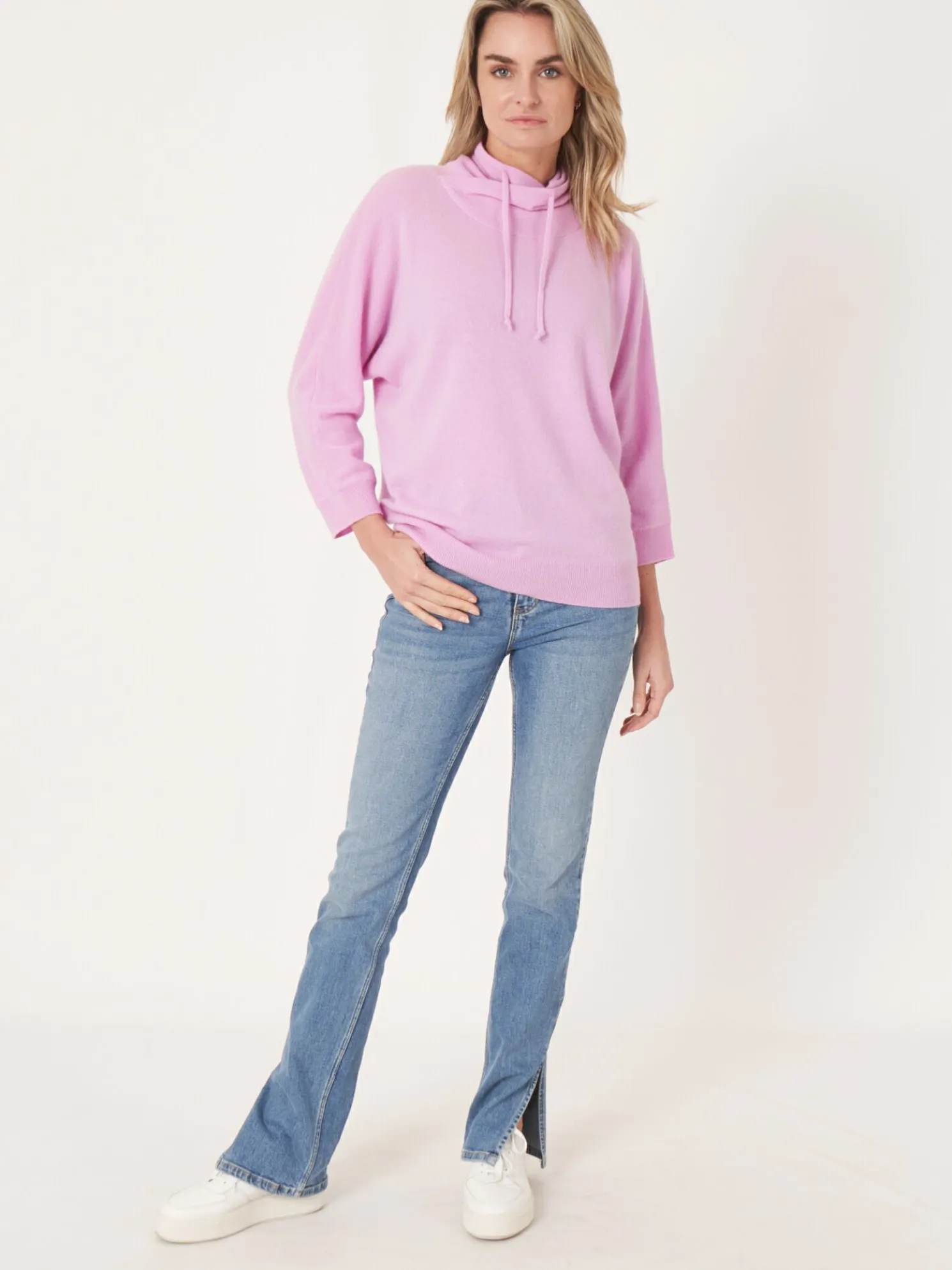 Sportieve Cashmere Trui Met Opstaande Kraag Met Trekkoord