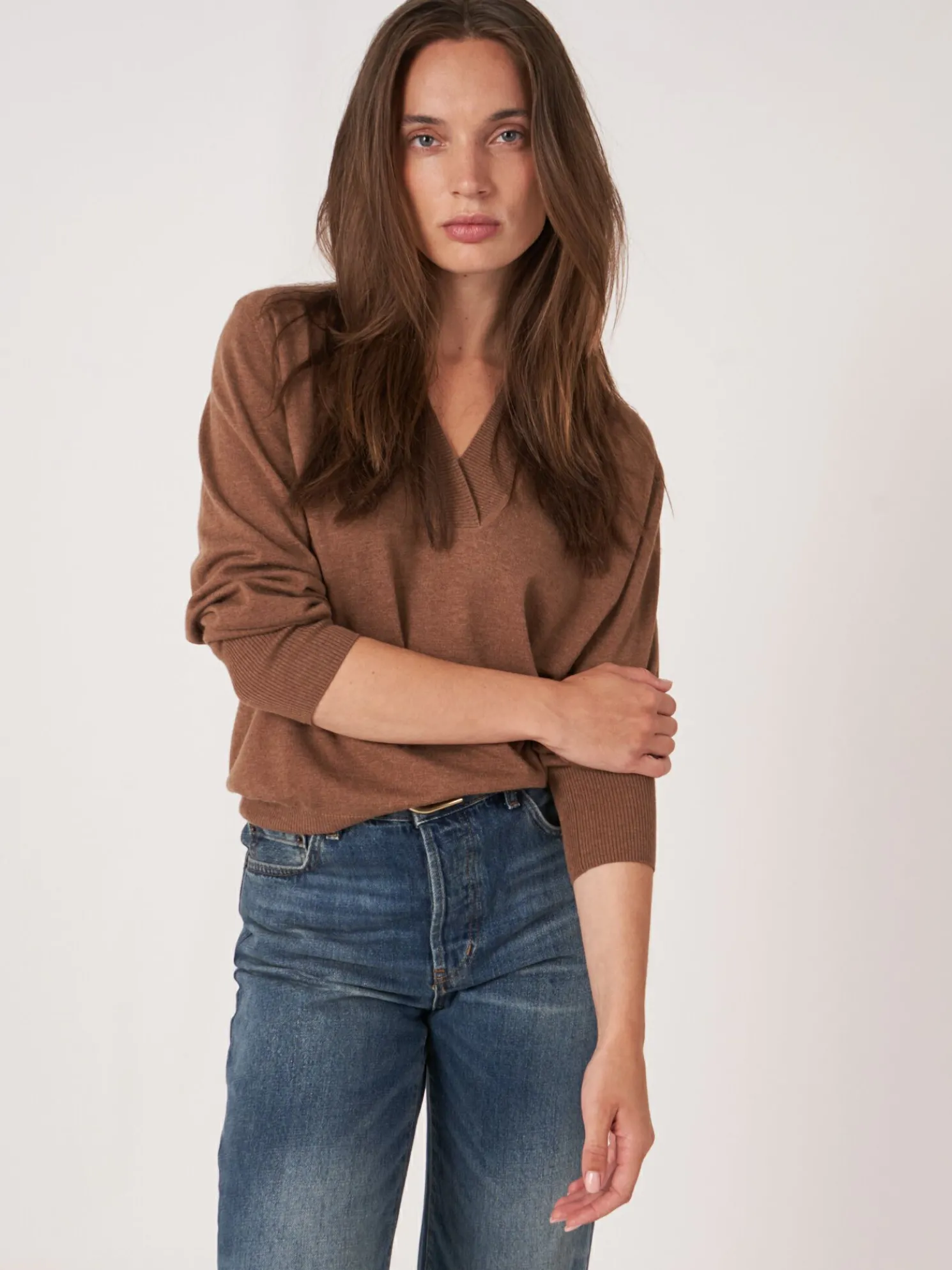 Superfijn Gebreide Trui Met V-Hals