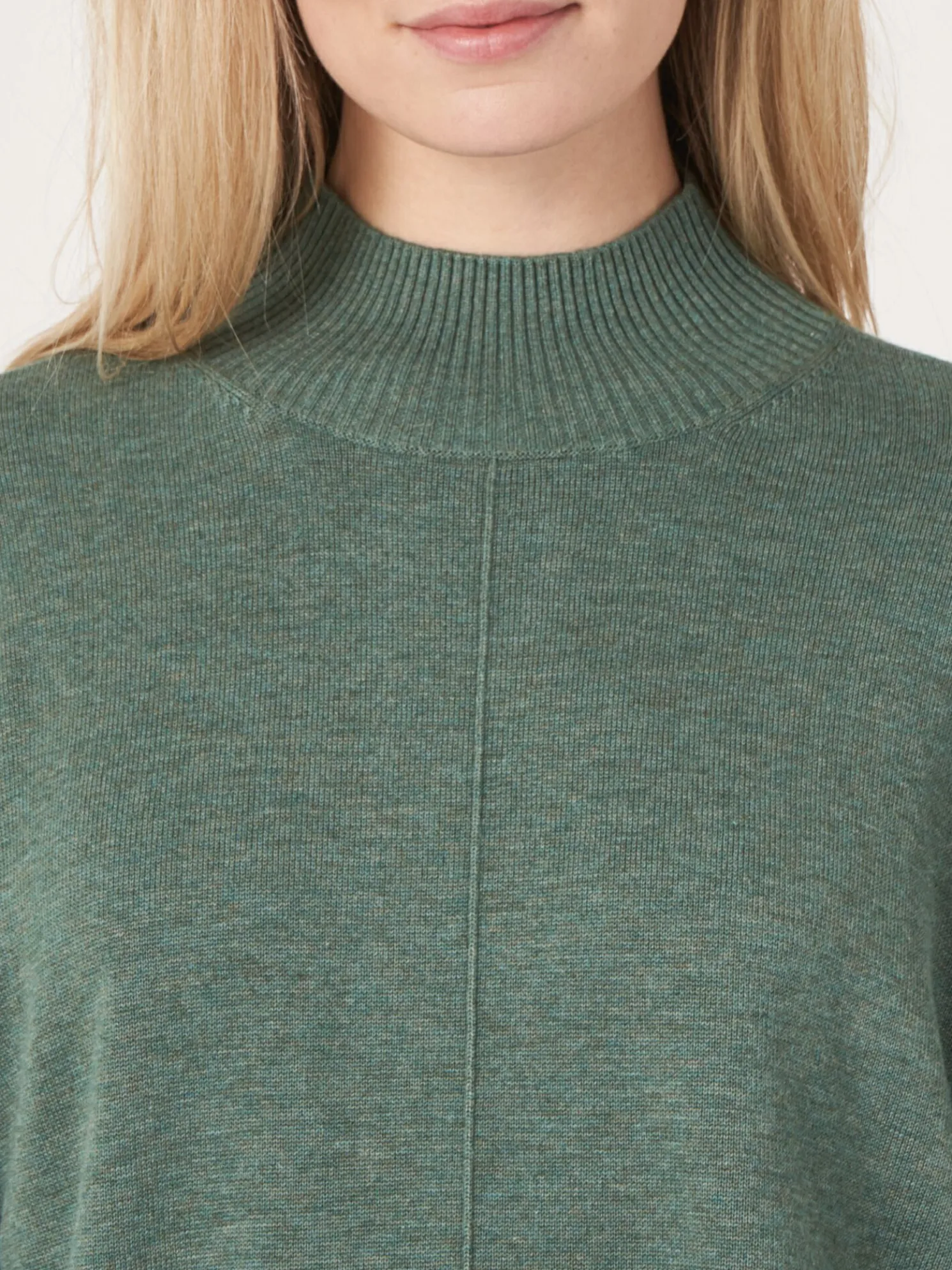 Trui Met Hoge Hals En Pofmouwen Van Katoen-Mix