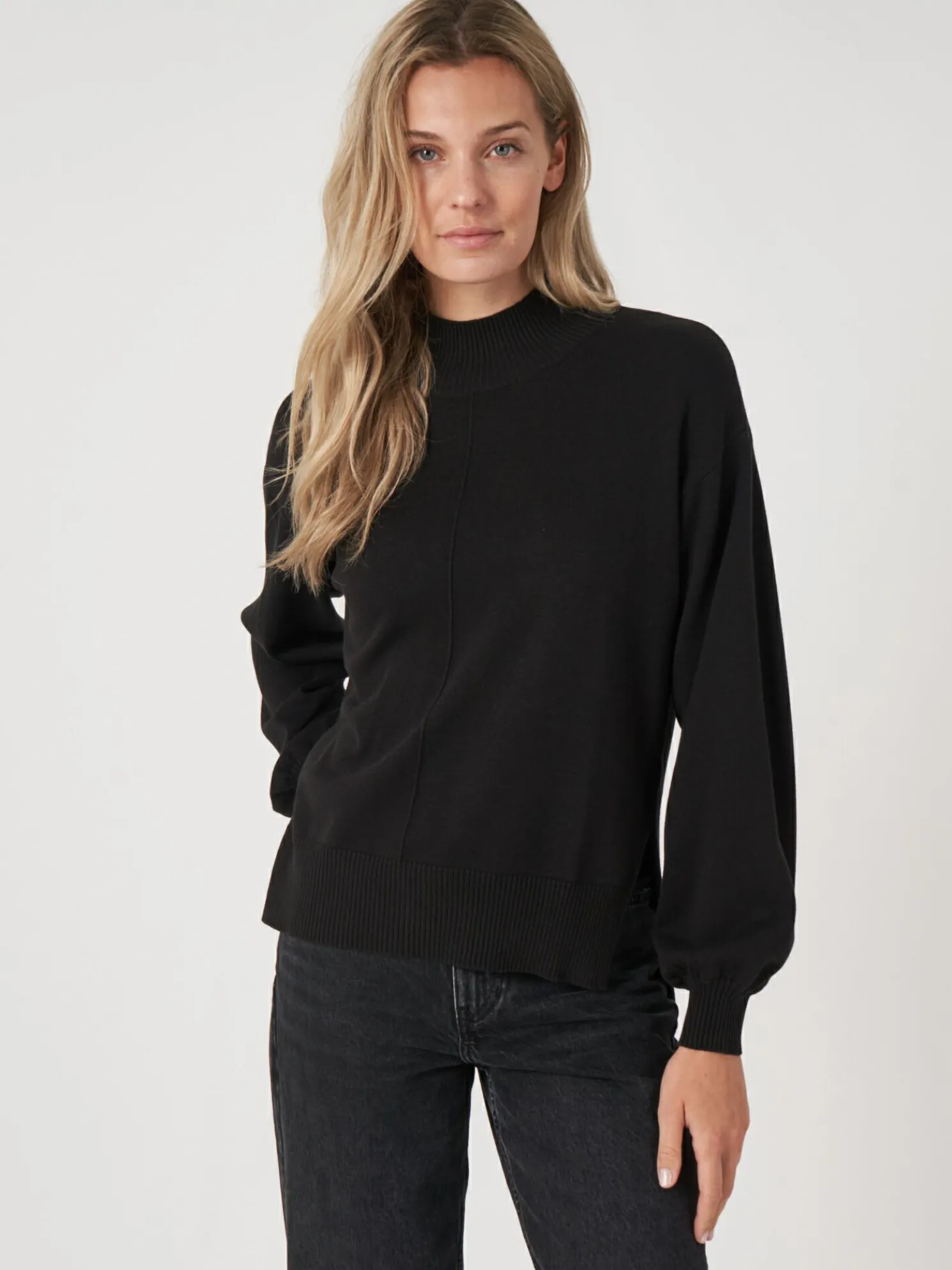 Trui Met Hoge Hals En Pofmouwen Van Katoen-Mix