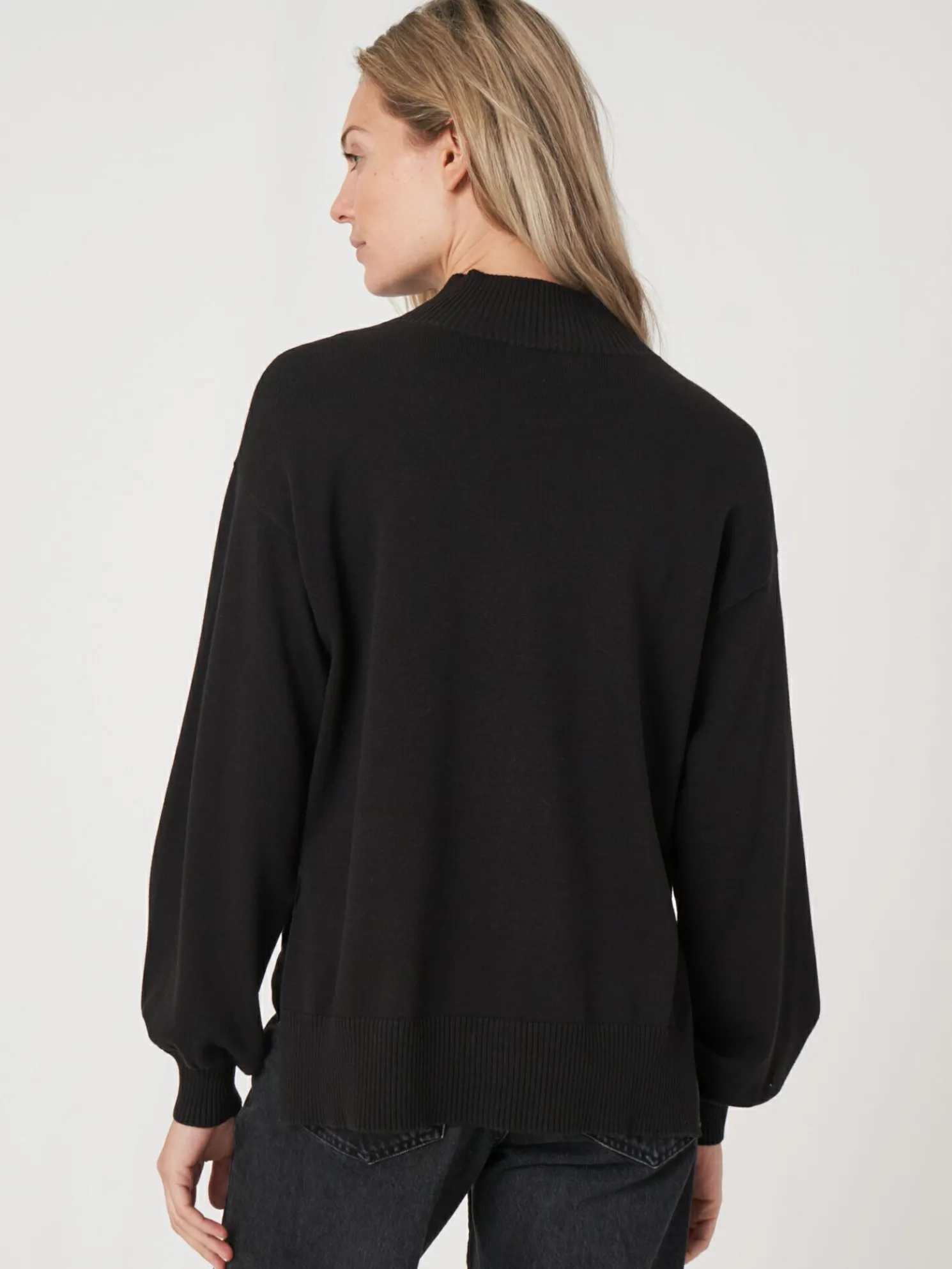 Trui Met Hoge Hals En Pofmouwen Van Katoen-Mix