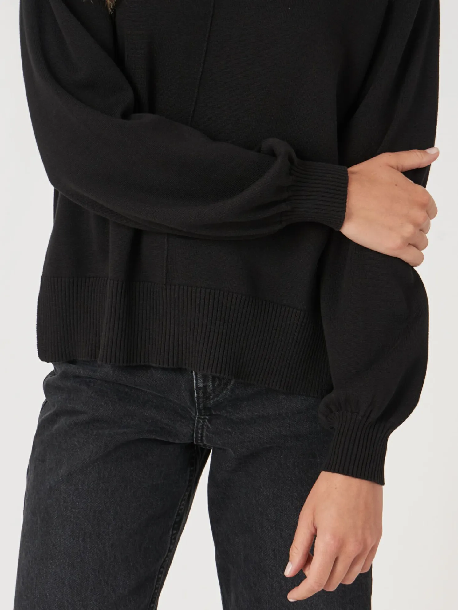 Trui Met Hoge Hals En Pofmouwen Van Katoen-Mix