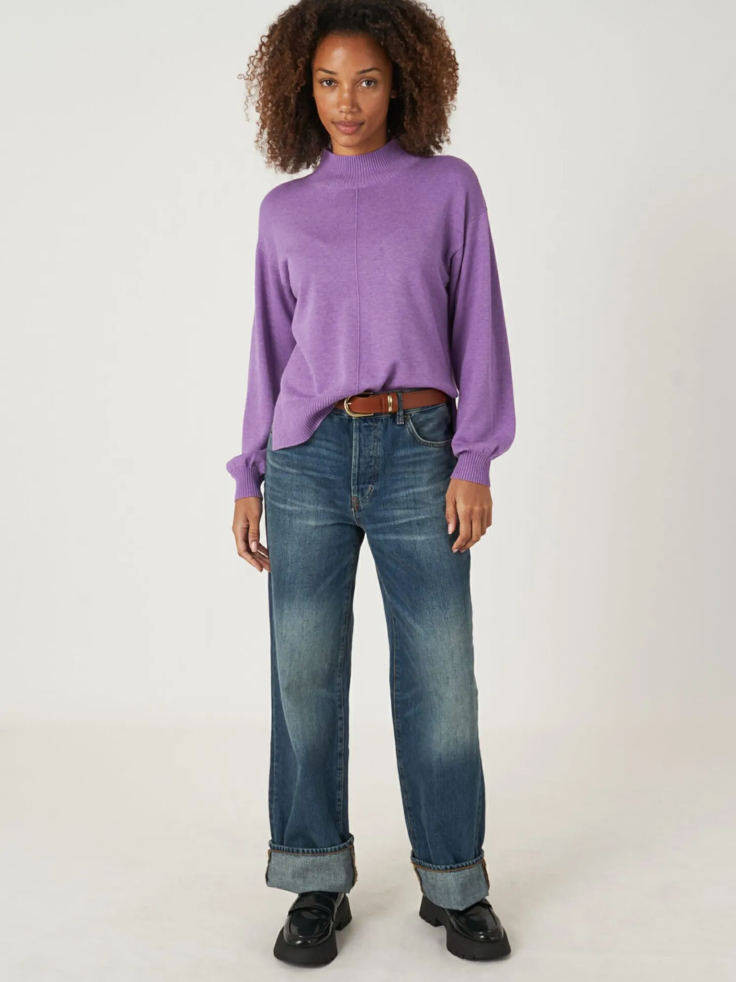 Trui Met Hoge Hals En Pofmouwen Van Katoen-Mix