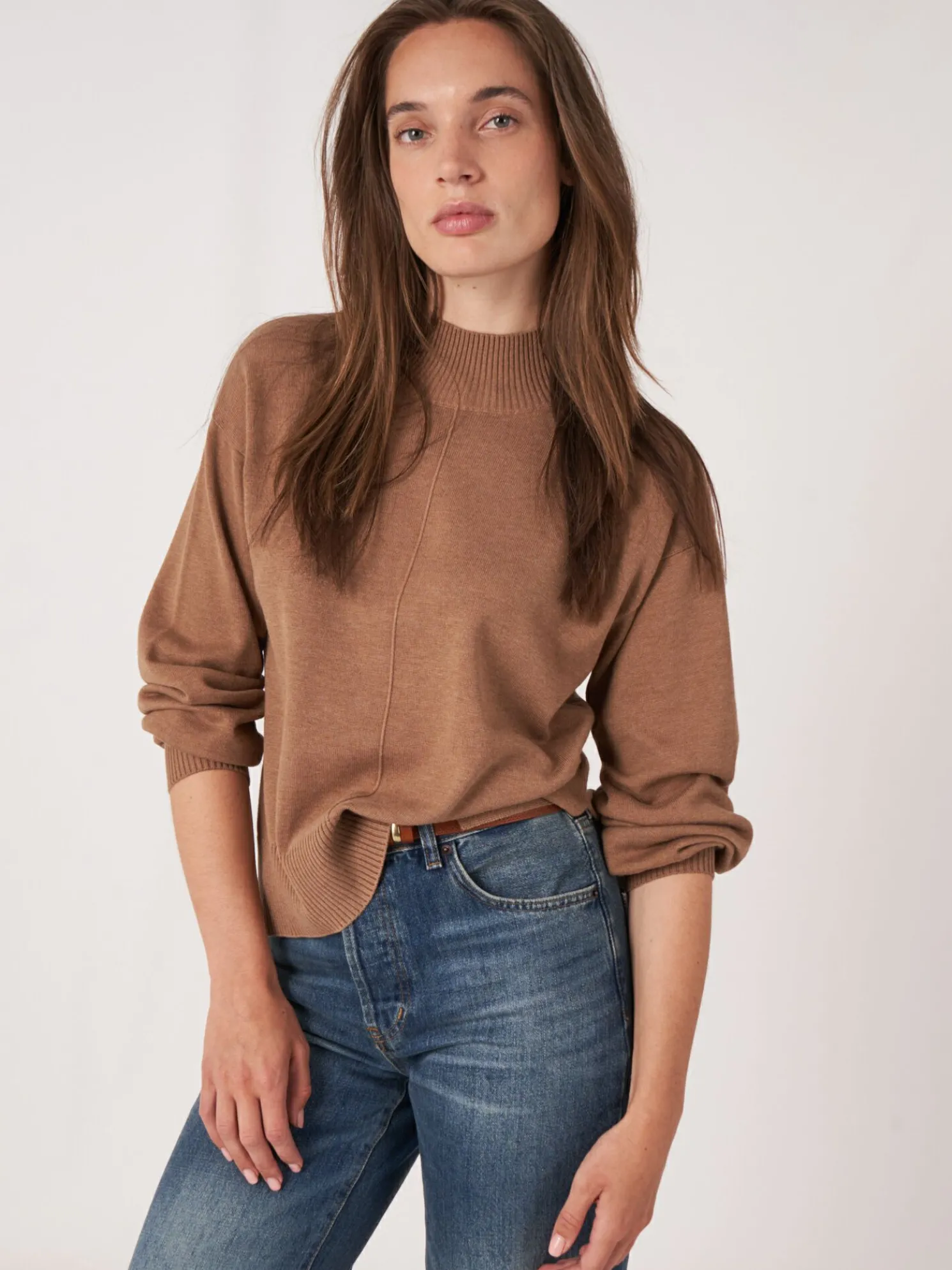 Trui Met Hoge Hals En Pofmouwen Van Katoen-Mix