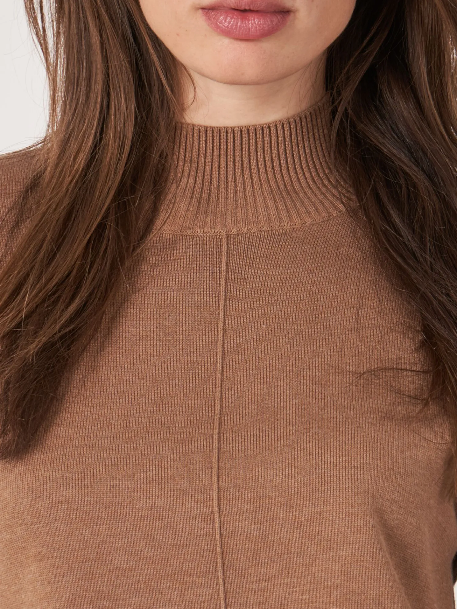 Trui Met Hoge Hals En Pofmouwen Van Katoen-Mix