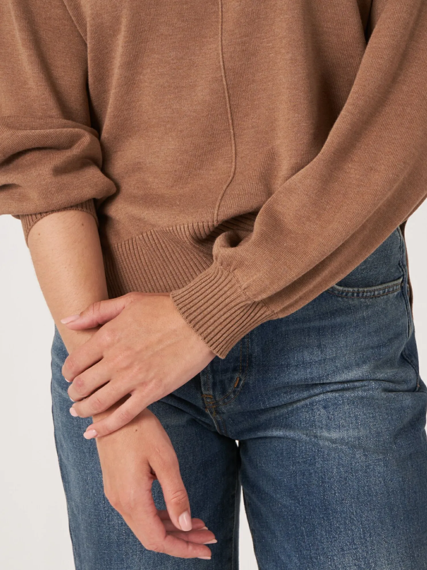 Trui Met Hoge Hals En Pofmouwen Van Katoen-Mix