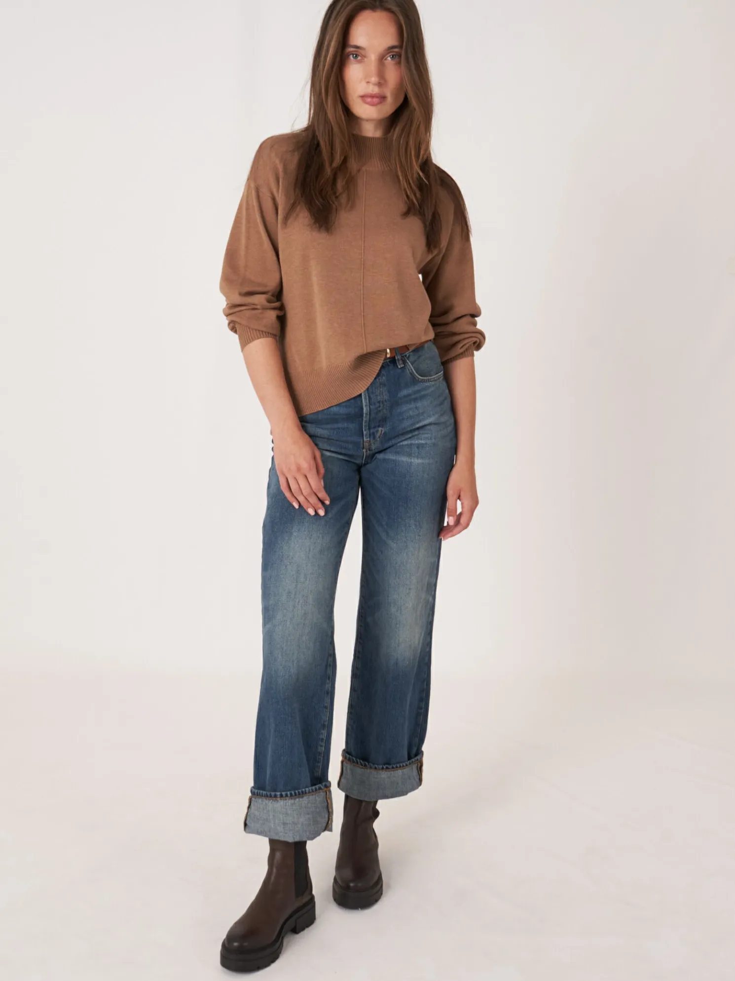 Trui Met Hoge Hals En Pofmouwen Van Katoen-Mix