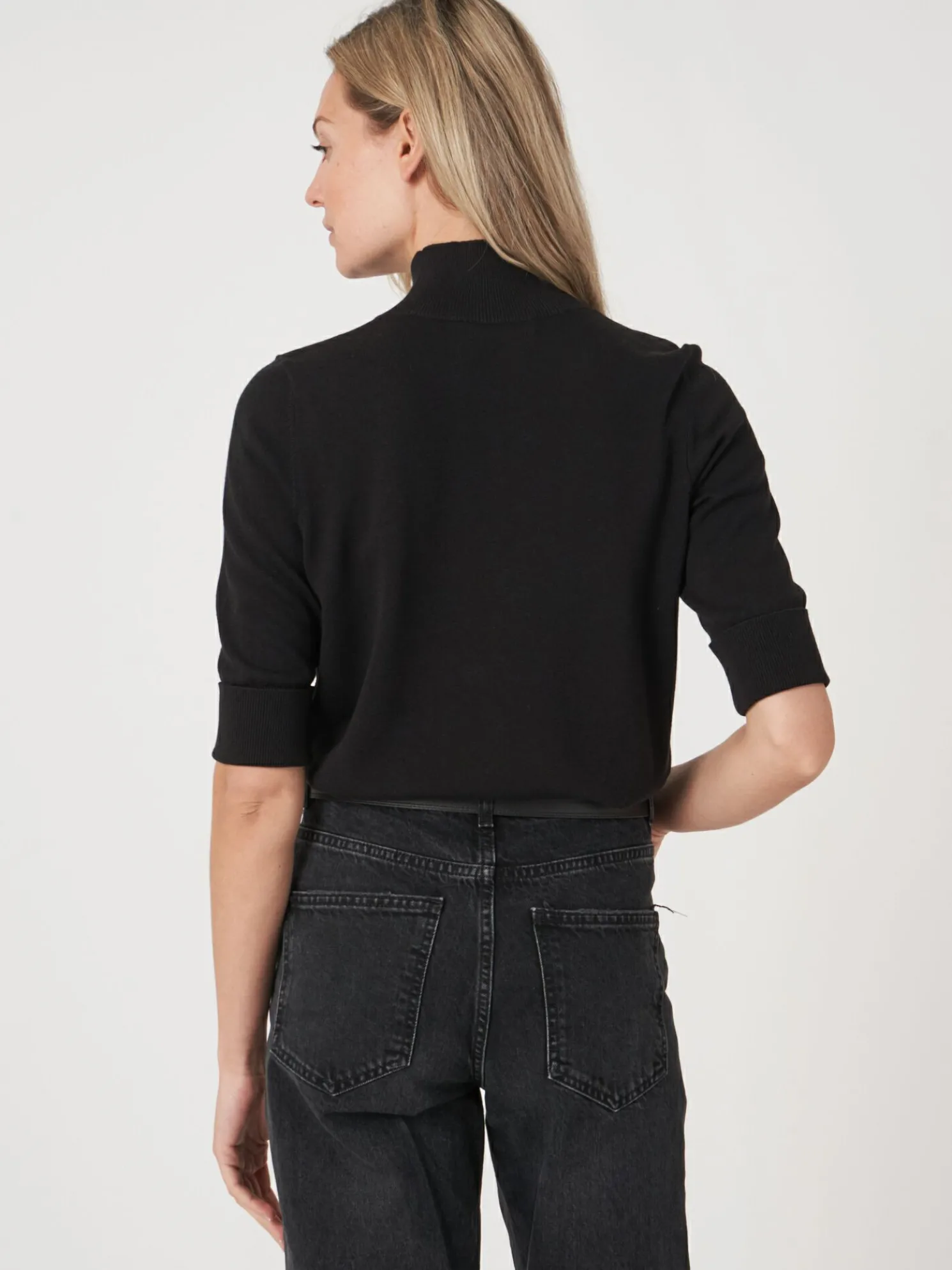 Trui Met Korte Mouwen En Opstaande Kraag Van Katoen-Mix