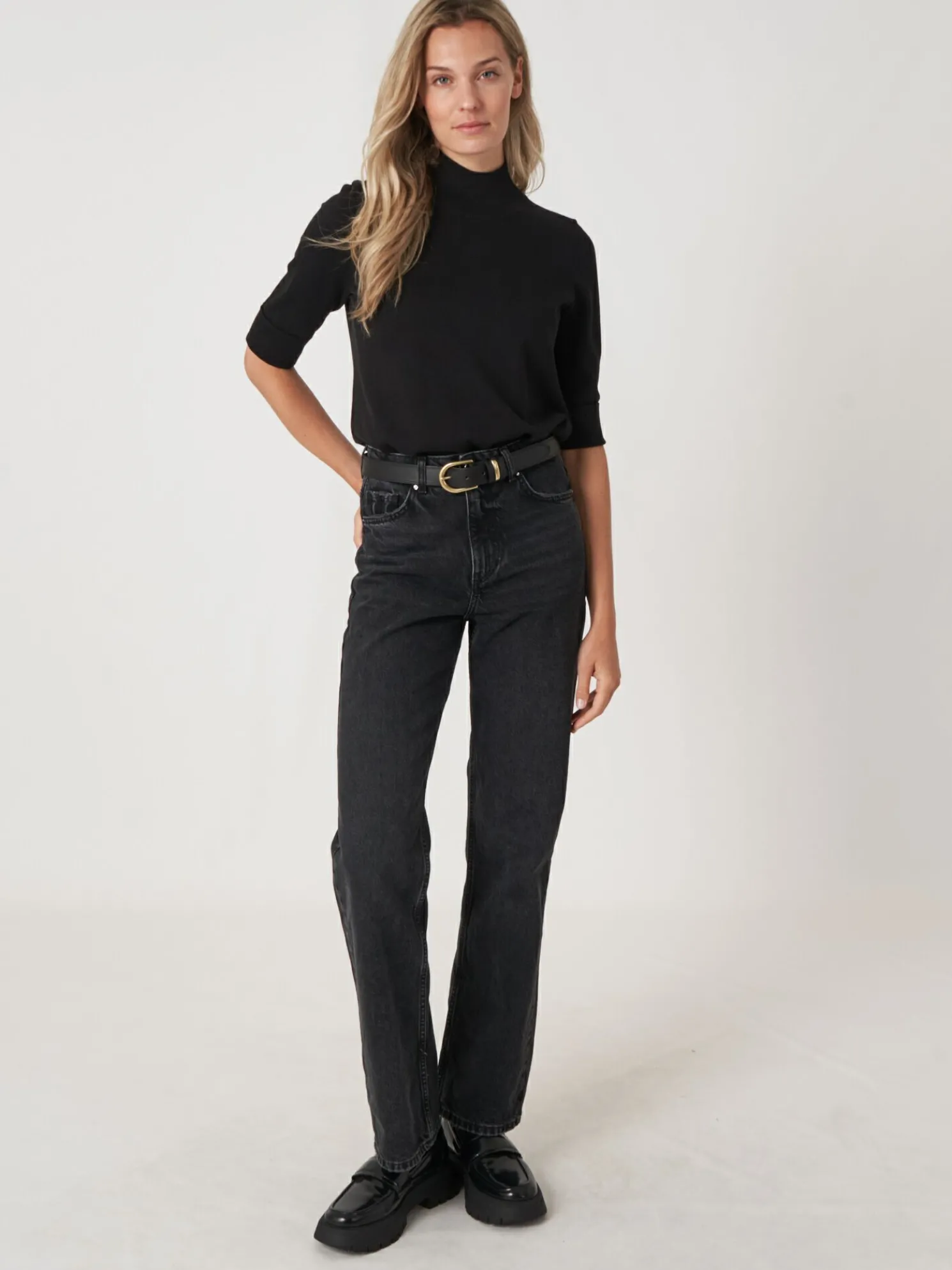 Trui Met Korte Mouwen En Opstaande Kraag Van Katoen-Mix