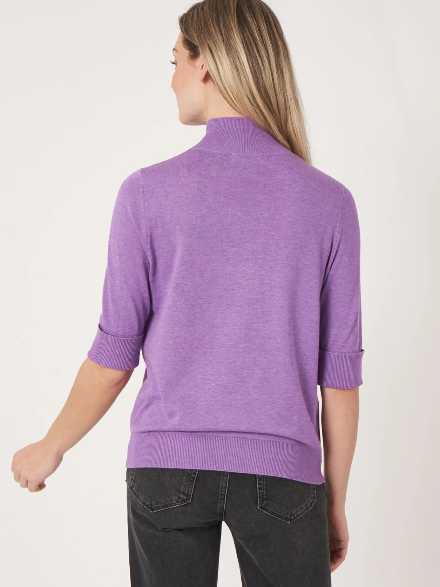 Trui Met Korte Mouwen En Opstaande Kraag Van Katoen-Mix