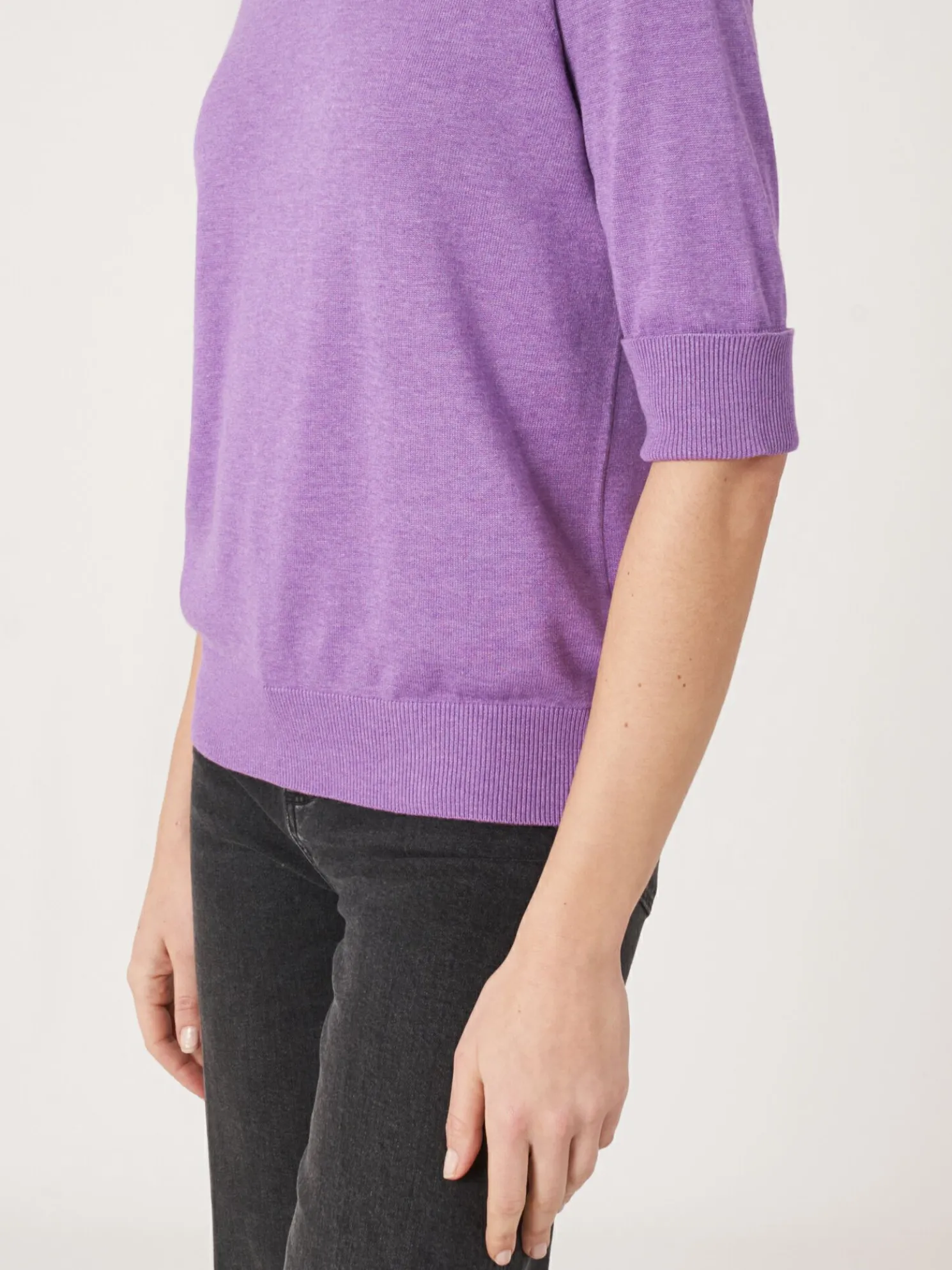 Trui Met Korte Mouwen En Opstaande Kraag Van Katoen-Mix