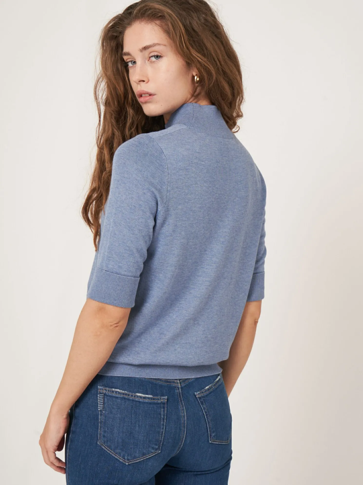 Trui Met Korte Mouwen En Opstaande Kraag Van Katoen-Mix