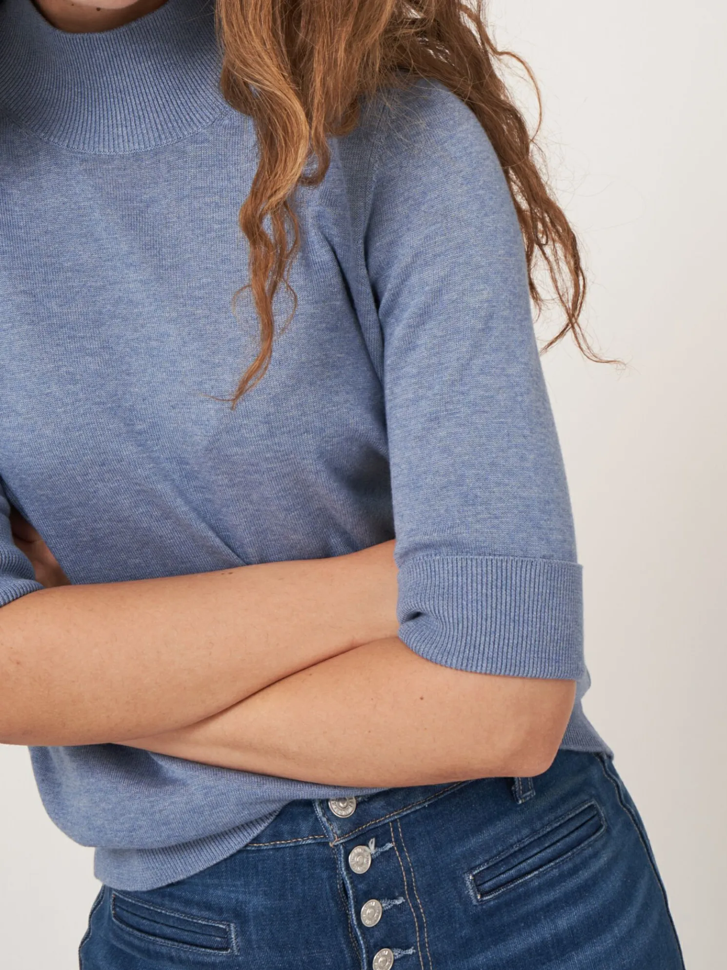 Trui Met Korte Mouwen En Opstaande Kraag Van Katoen-Mix