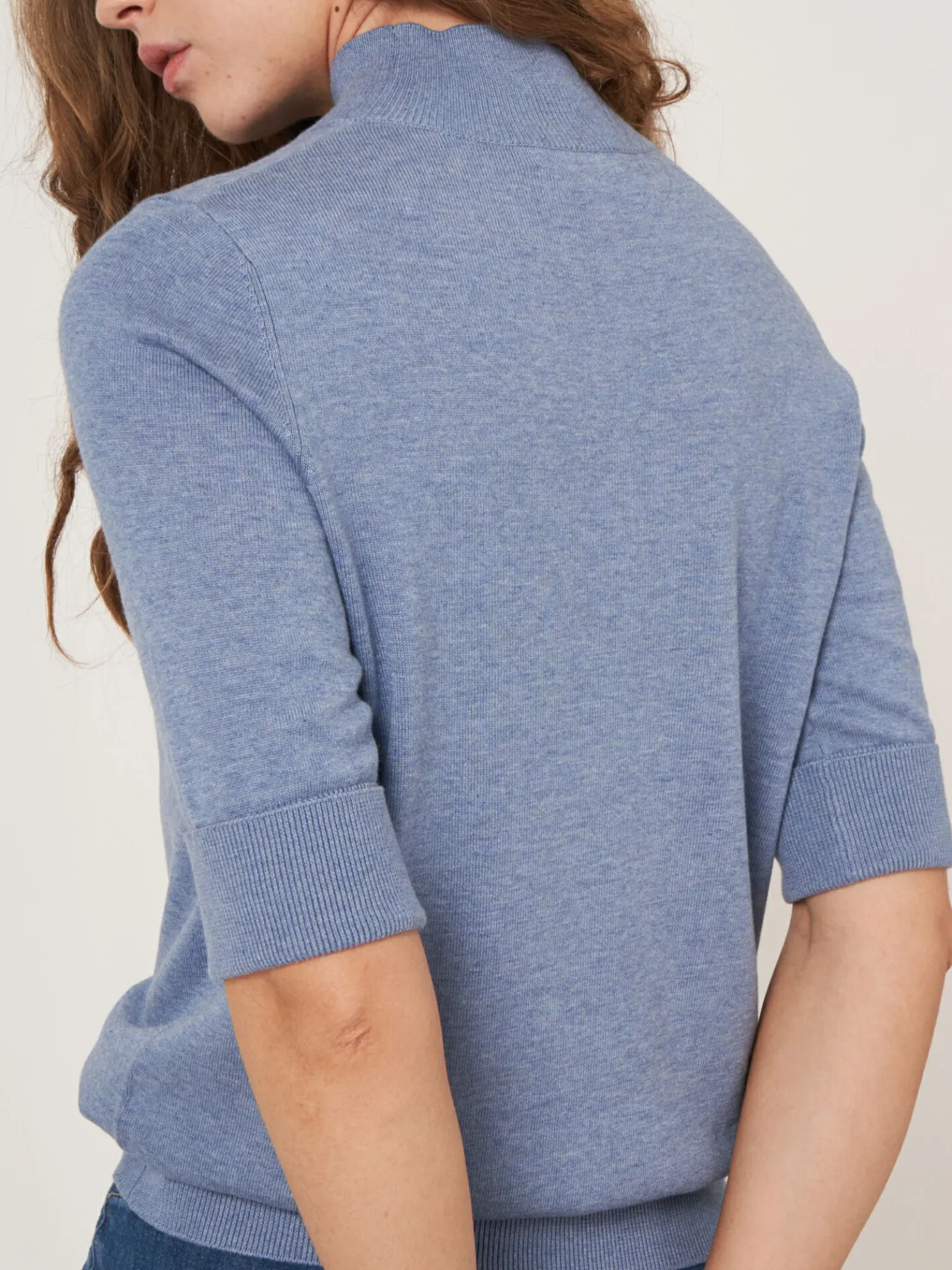 Trui Met Korte Mouwen En Opstaande Kraag Van Katoen-Mix