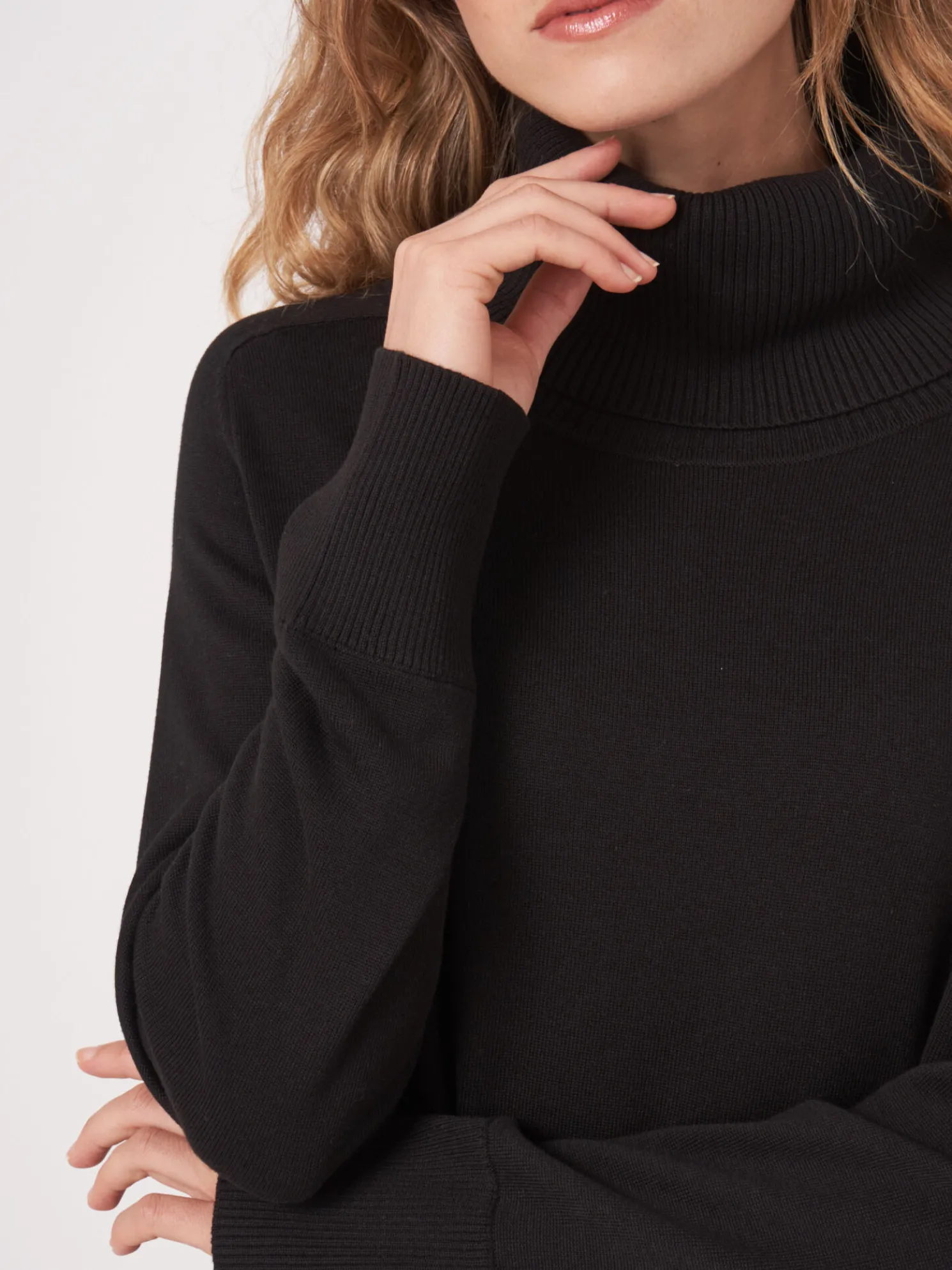 Trui Van Katoenmix Met Brede Geribde Rolkraag