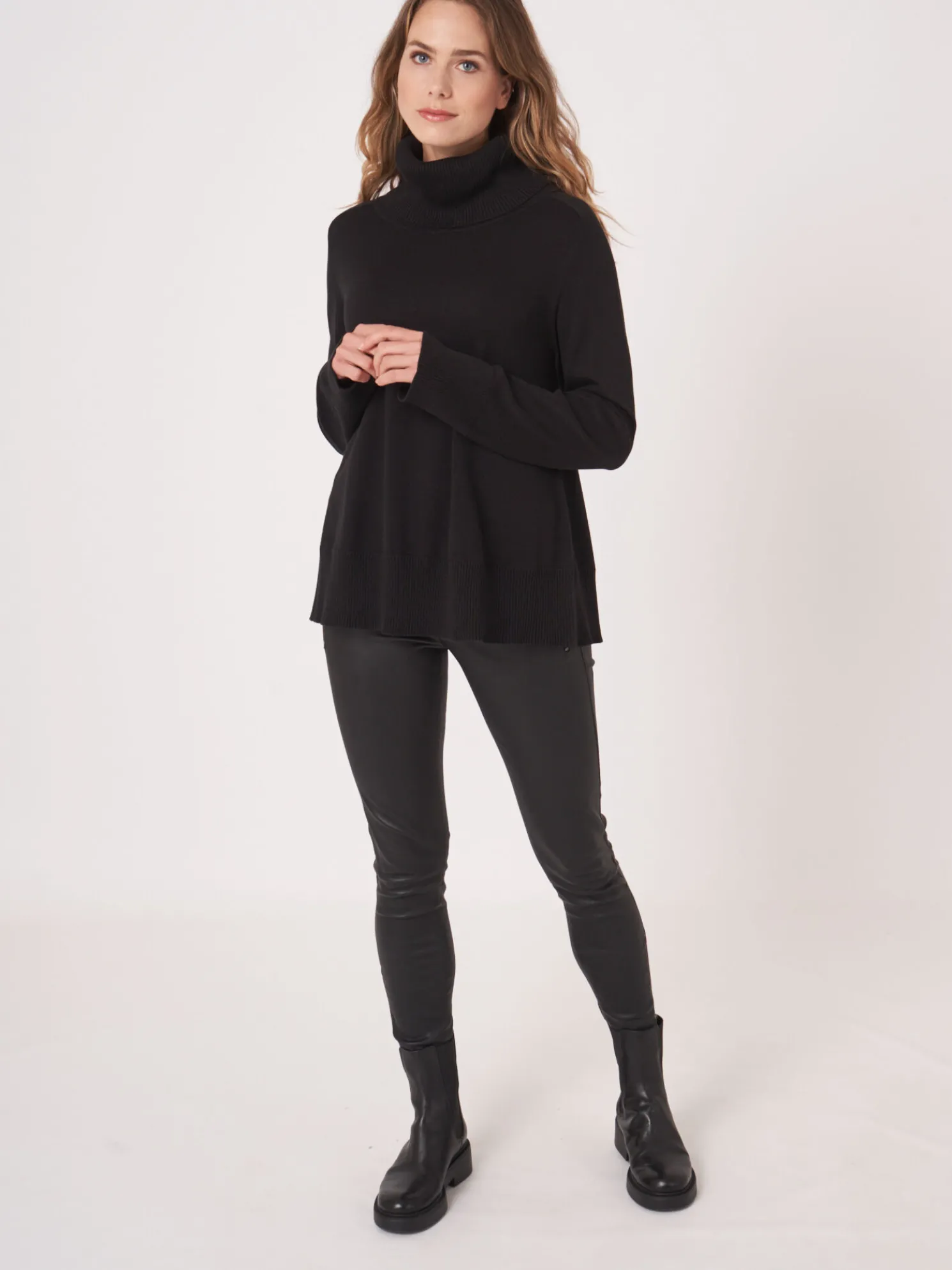 Trui Van Katoenmix Met Brede Geribde Rolkraag