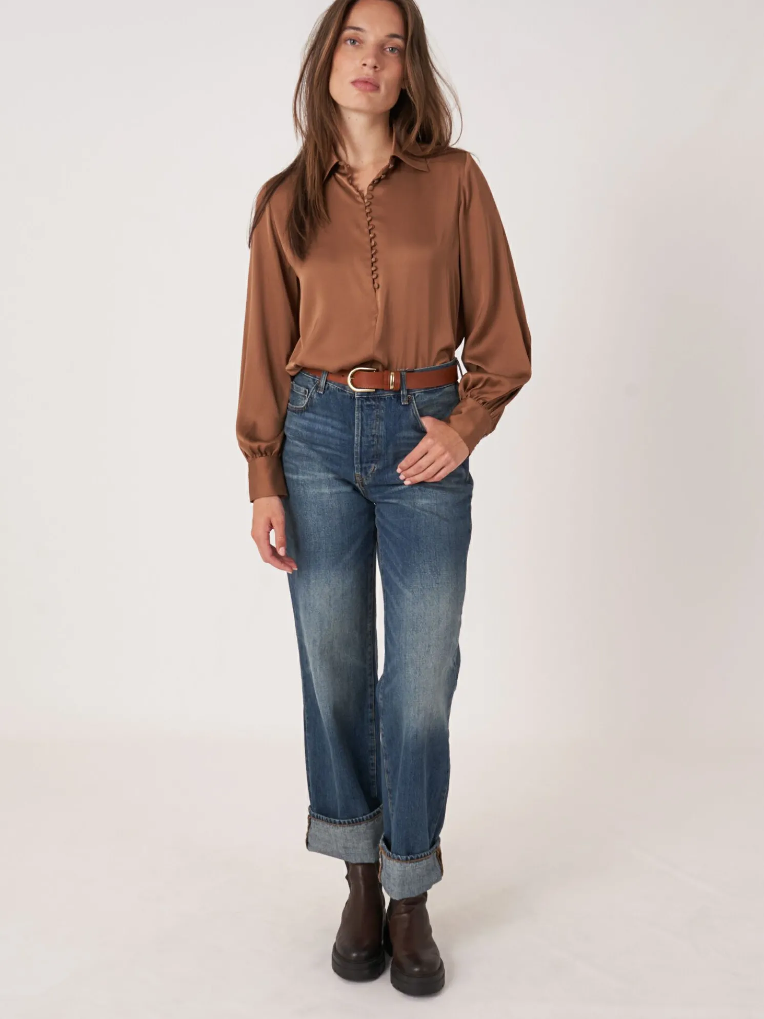 Zijden Overhemd Met Knoopsluiting Met Gestoffeerde Knopen