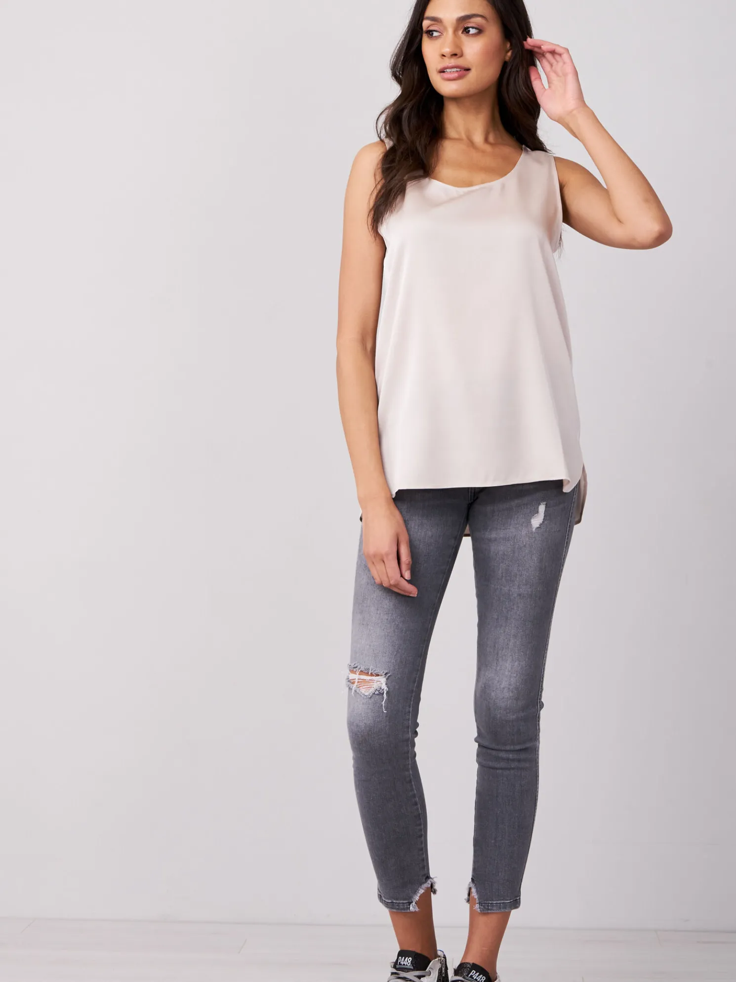 Zijden Top Met Ronde Hals